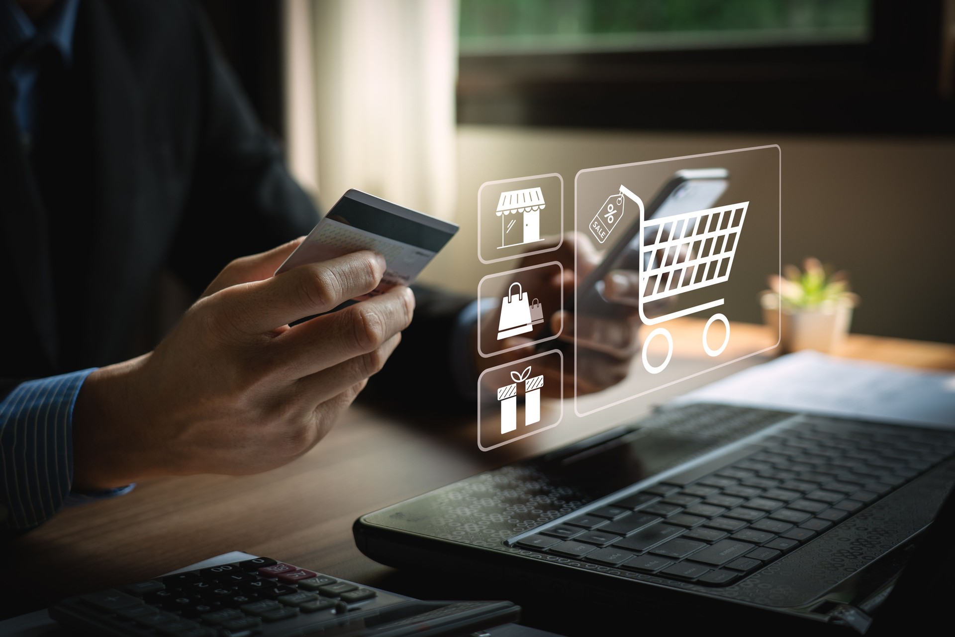 online shopping concept, businessman use smartphones and credit cards to purchase products from online stores and shop on the internet, ecommerce store, online business, convenience, competitive price